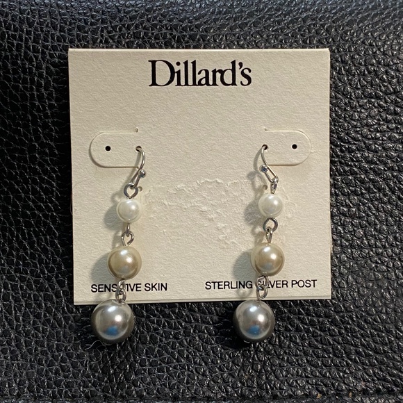 NWT Dillard's Tri Color Pearl Drop Earrings - Picture 2 of 2